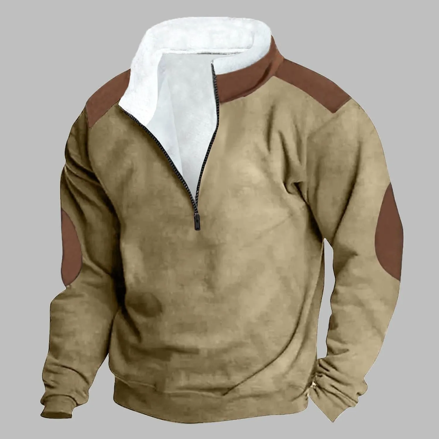 Fashion Quarter Zip Sweatshirts for Men Fleece Winter Casual Pullover Tops Long Sleeve Stand Collar Sweatshirt