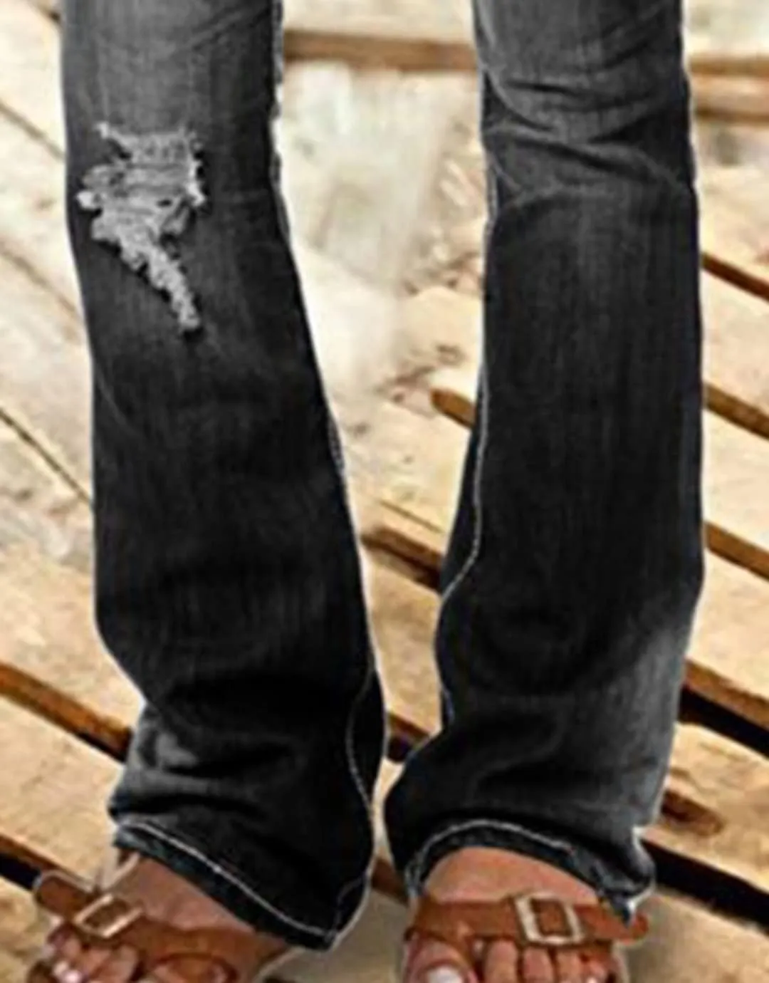 Flamingals Low Rise Ripped Bootcut Wide Leg Jeans for Women Stretchy Denim Pants