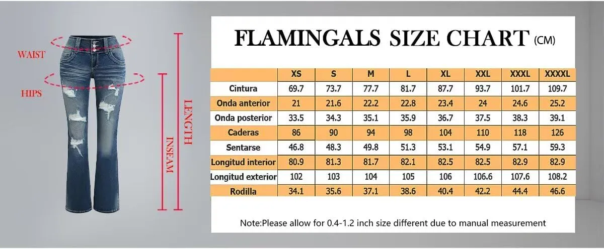Flamingals Low Rise Ripped Bootcut Wide Leg Jeans for Women Stretchy Denim Pants