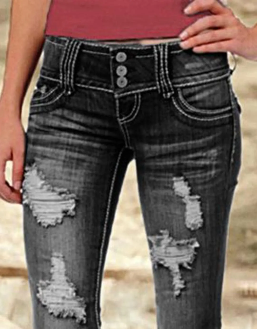 Flamingals Low Rise Ripped Bootcut Wide Leg Jeans for Women Stretchy Denim Pants