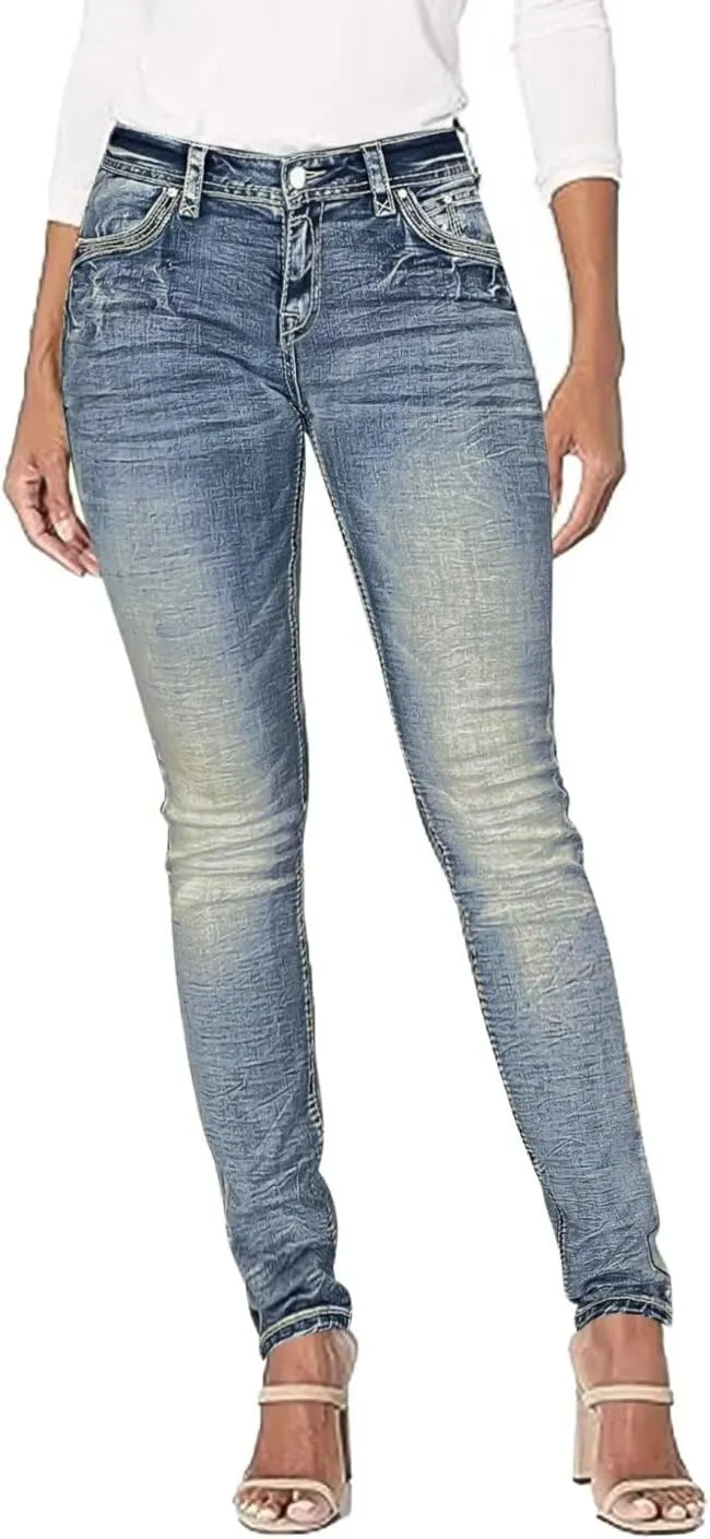 Flamingals Low Rise Skinny Jeans for Women Stretch Butt Lifting Bootcut Denim Pants