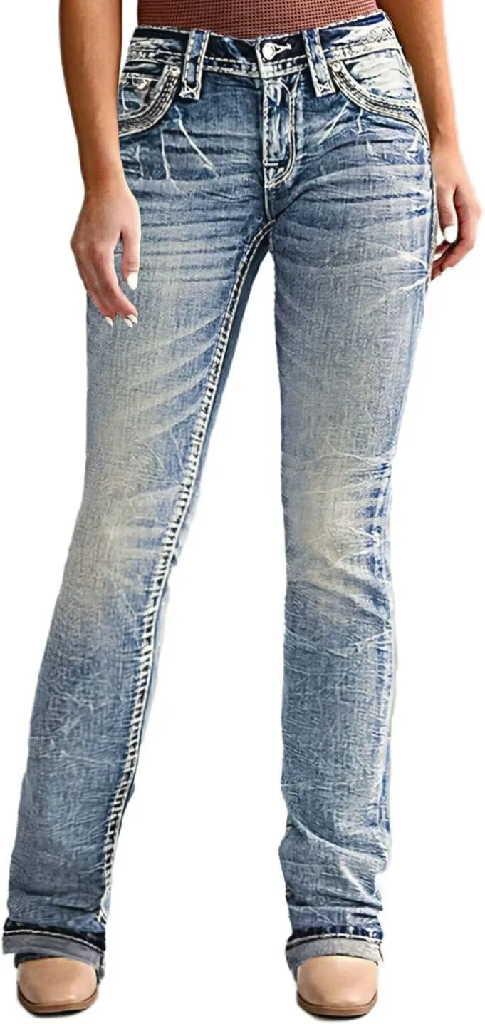 Flamingals Low Rise Skinny Jeans for Women Stretch Butt Lifting Bootcut Denim Pants