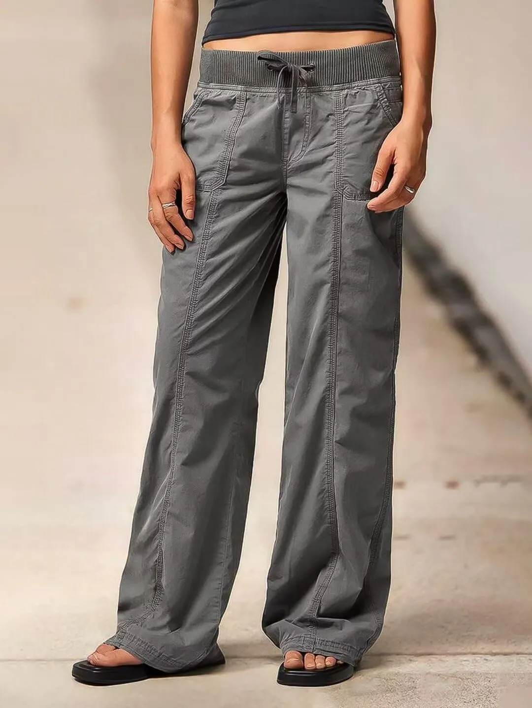 Flamingals Straight Leg Cargo Low Rise Drawstring Pants