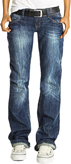 Flamingals Straight Leg Low Rise Causal Ripped Wash Detail Jeans Without Belt