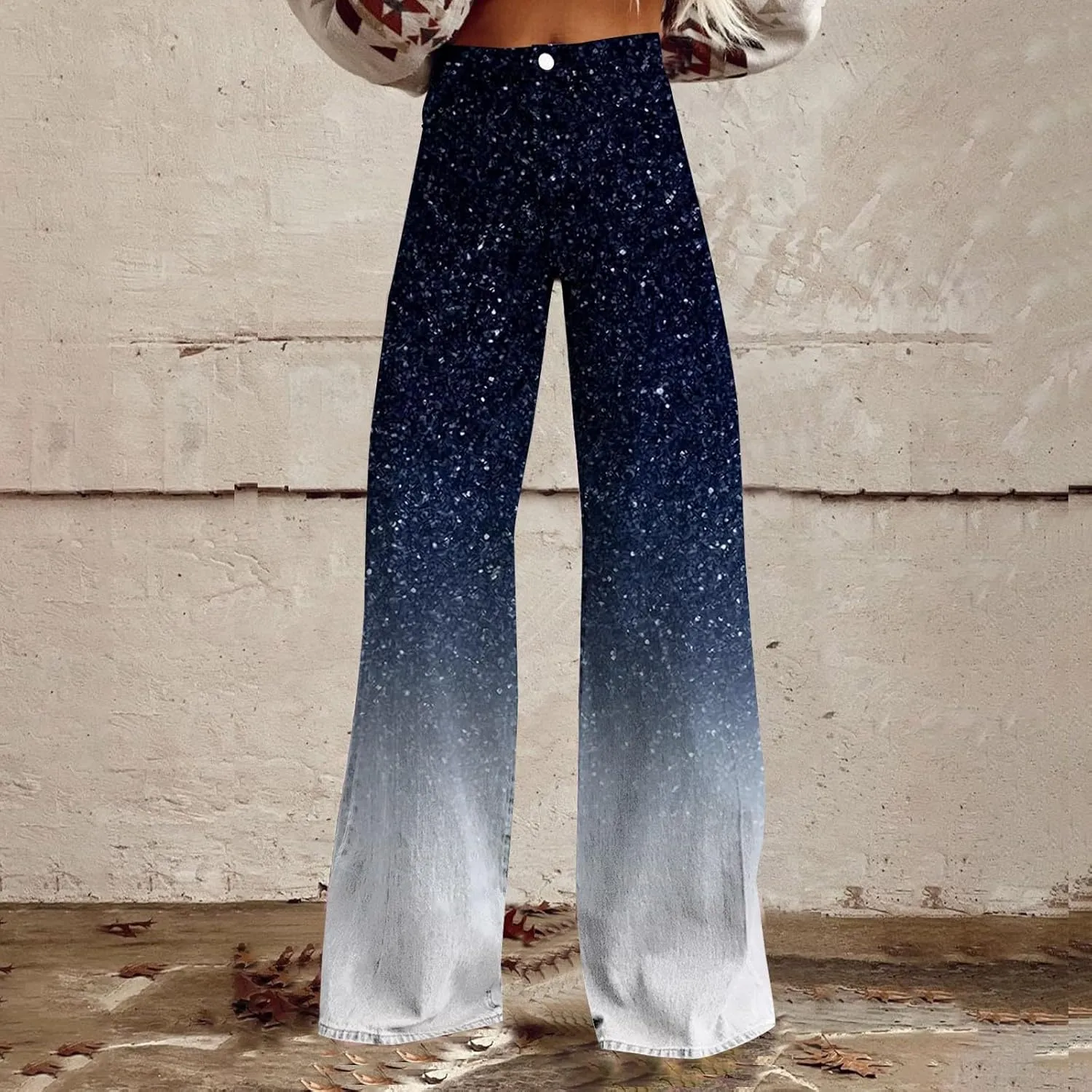 Flare Jeans for Women High Waist Wide Leg Palazzo Bell Bottom Boyfriend Denim Pants Gradient Color Baggy Ankle Jeans