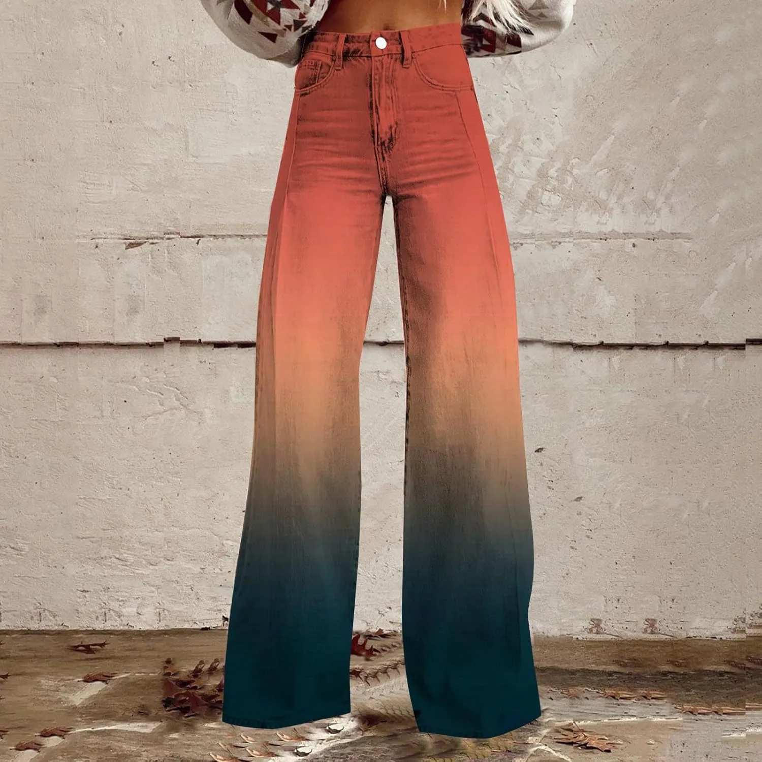 Flare Jeans for Women High Waist Wide Leg Palazzo Bell Bottom Boyfriend Denim Pants Gradient Color Baggy Ankle Jeans