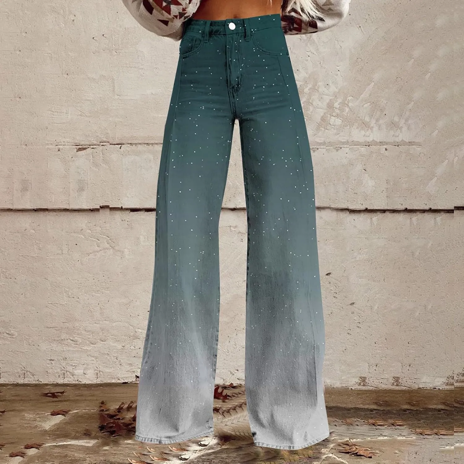 Flare Jeans for Women High Waist Wide Leg Palazzo Bell Bottom Boyfriend Denim Pants Gradient Color Baggy Ankle Jeans