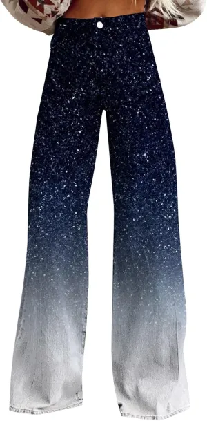 Flare Jeans for Women High Waist Wide Leg Palazzo Bell Bottom Boyfriend Denim Pants Gradient Color Baggy Ankle Jeans