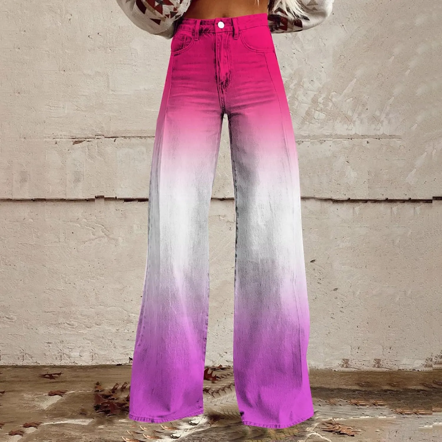 Flare Jeans for Women High Waist Wide Leg Palazzo Bell Bottom Boyfriend Denim Pants Gradient Color Baggy Ankle Jeans