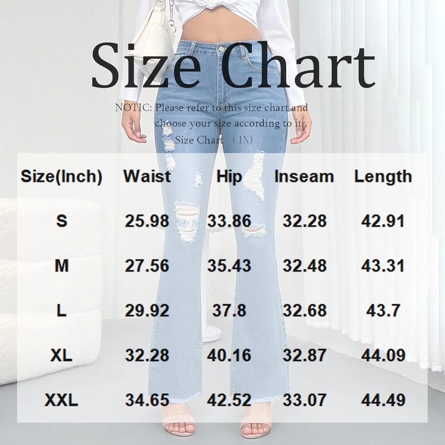 Flare Ripped Jeans Womens Bell Bottoms Distressed Jeans Skinny Bootcut Pants High Waisted Denim Pants with Pockets