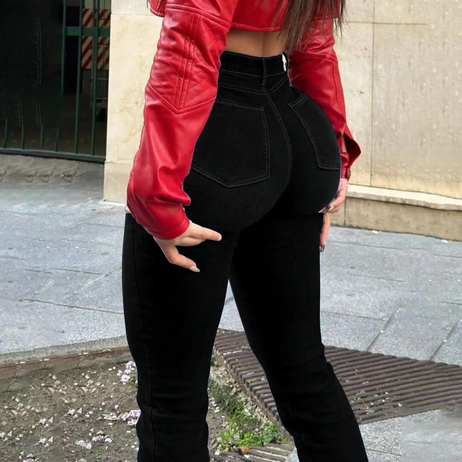 Flare Ripped Jeans Womens Bell Bottoms Distressed Jeans Skinny Bootcut Pants High Waisted Denim Pants with Pockets