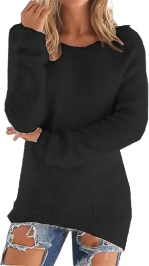Fleece Fuzzy Sweater for Women 2024 Long Sleeve Pullover Knit Oversized Sweaters Plus Size Casual Warm Long Sweater