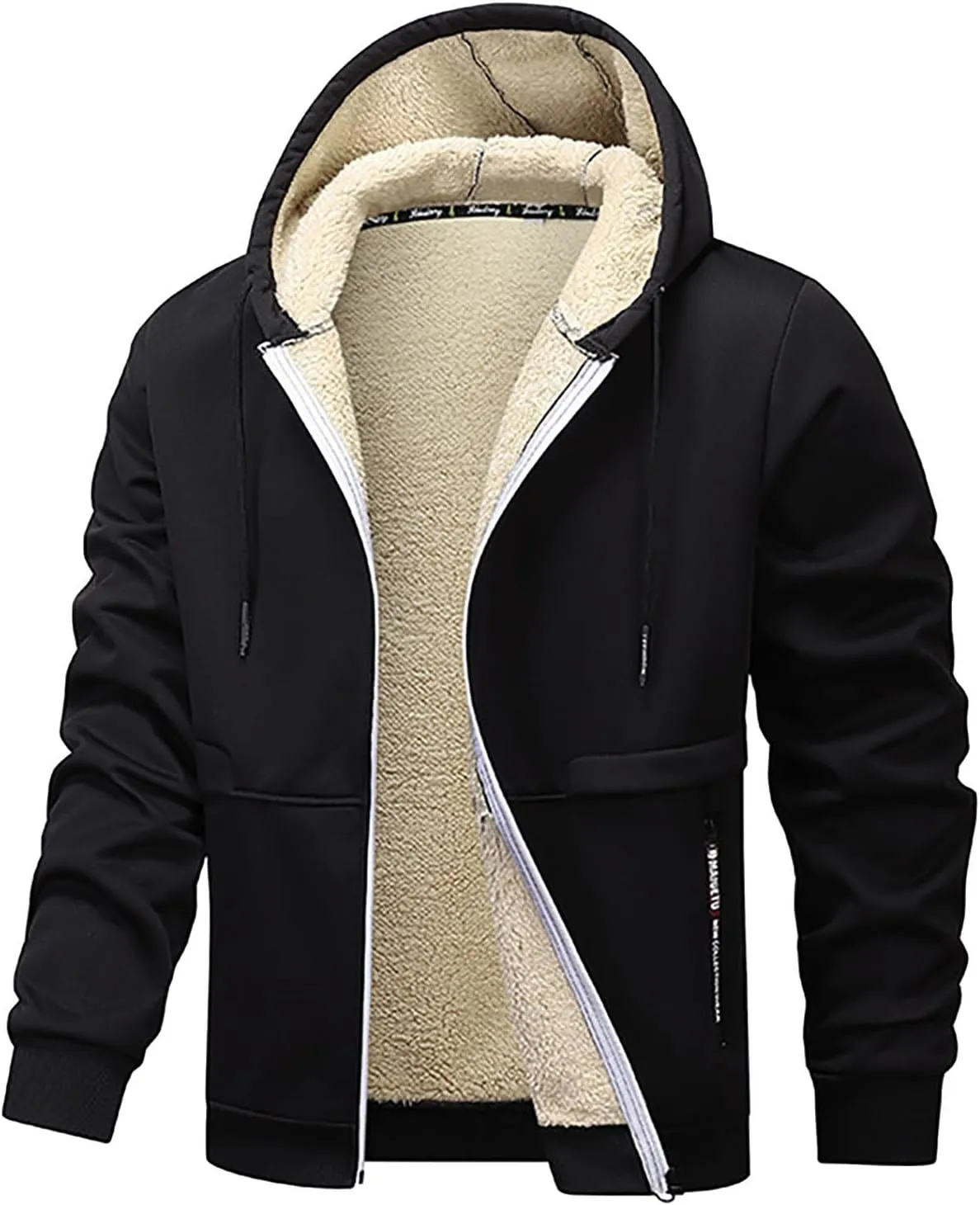 Fleece Jacket Men 2024 Winter Sherpa Lined Jackets Zip Up Hooded Coats Drawstring Thicken Warm Outerwear with Pocket