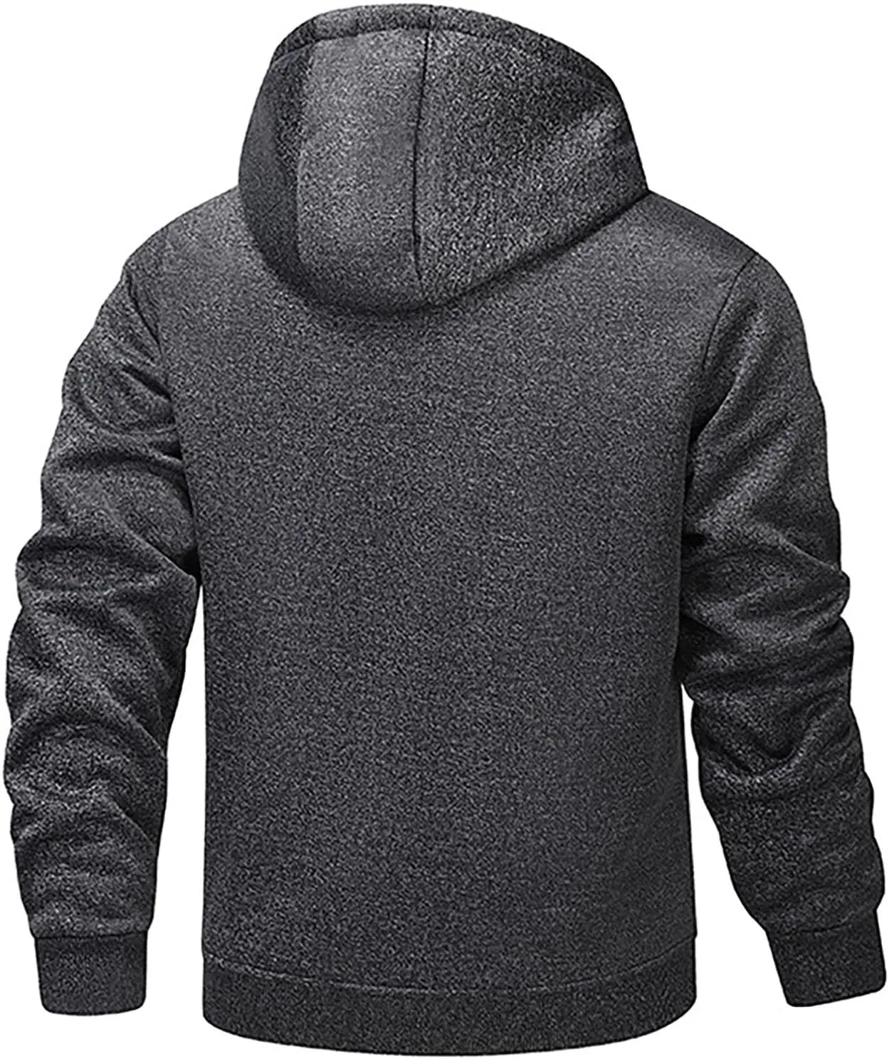 Fleece Jacket Men 2024 Winter Sherpa Lined Jackets Zip Up Hooded Coats Drawstring Thicken Warm Outerwear with Pocket