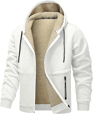 Fleece Jacket Men 2024 Winter Sherpa Lined Jackets Zip Up Hooded Coats Drawstring Thicken Warm Outerwear with Pocket