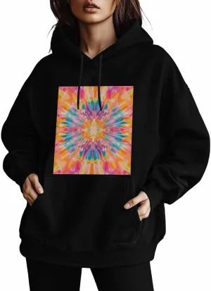 Flower Oversized Sweatshirt Hoodies for Women, Tie Dye Womens Long Sleeve Tops, Casual Graphic Hoodies Pullover