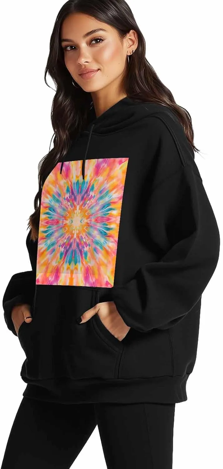 Flower Oversized Sweatshirt Hoodies for Women, Tie Dye Womens Long Sleeve Tops, Casual Graphic Hoodies Pullover