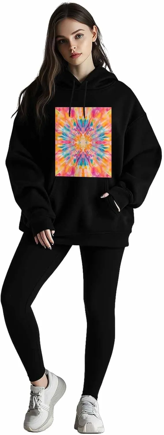 Flower Oversized Sweatshirt Hoodies for Women, Tie Dye Womens Long Sleeve Tops, Casual Graphic Hoodies Pullover
