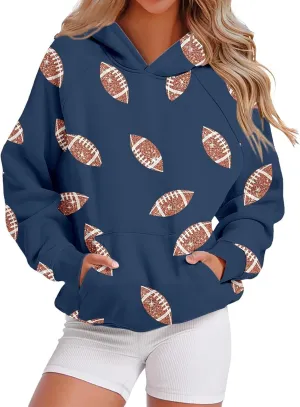 Football Game Day Sweatshirt for Women Fall Graphic Print Pullover Hoodie Casual Long Sleeve Football Mom Shirts