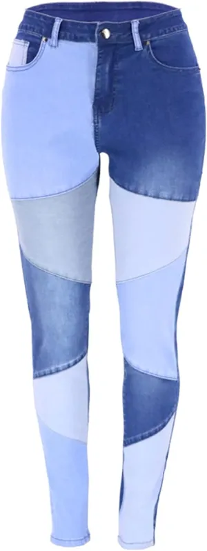 FOURSTEEDS Women's High Waist Sexy Skinny Patchwork Distressed Jeans Curved Denim Pants