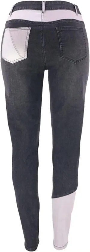 FOURSTEEDS Women's High Waist Sexy Skinny Patchwork Distressed Jeans Curved Denim Pants