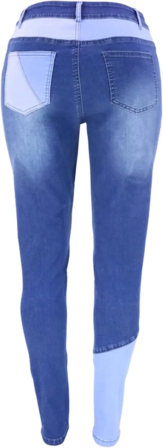 FOURSTEEDS Women's High Waist Sexy Skinny Patchwork Distressed Jeans Curved Denim Pants