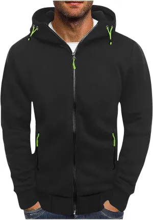Full Zip Hoodies for Men Long Sleeve Workout Hoodie Vintage Drawstring Casual Pullover With Pockets Tactical Hoodies