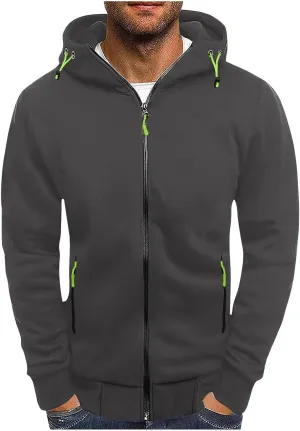 Full Zip Hoodies for Men Long Sleeve Workout Hoodie Vintage Drawstring Casual Pullover With Pockets Tactical Hoodies