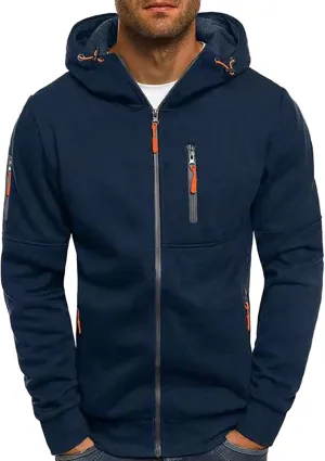 Full Zip Hoodies for Men Long Sleeve Workout Hoodie Vintage Drawstring Casual Pullover With Pockets Tactical Hoodies