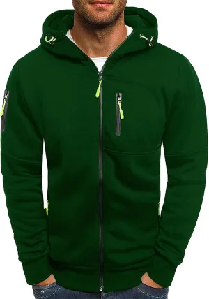 Full Zip Hoodies for Men Long Sleeve Workout Hoodie Vintage Drawstring Casual Pullover With Pockets Tactical Hoodies