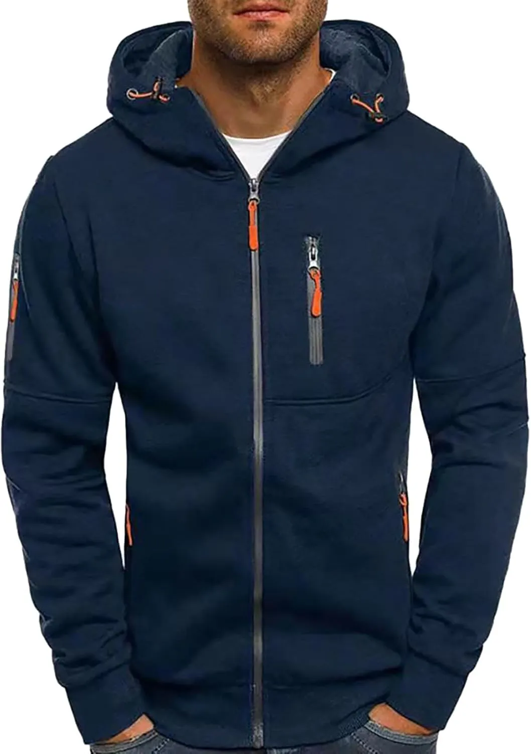 Full Zip Hoodies for Men Long Sleeve Workout Hoodie Vintage Drawstring Casual Pullover With Pockets Tactical Hoodies