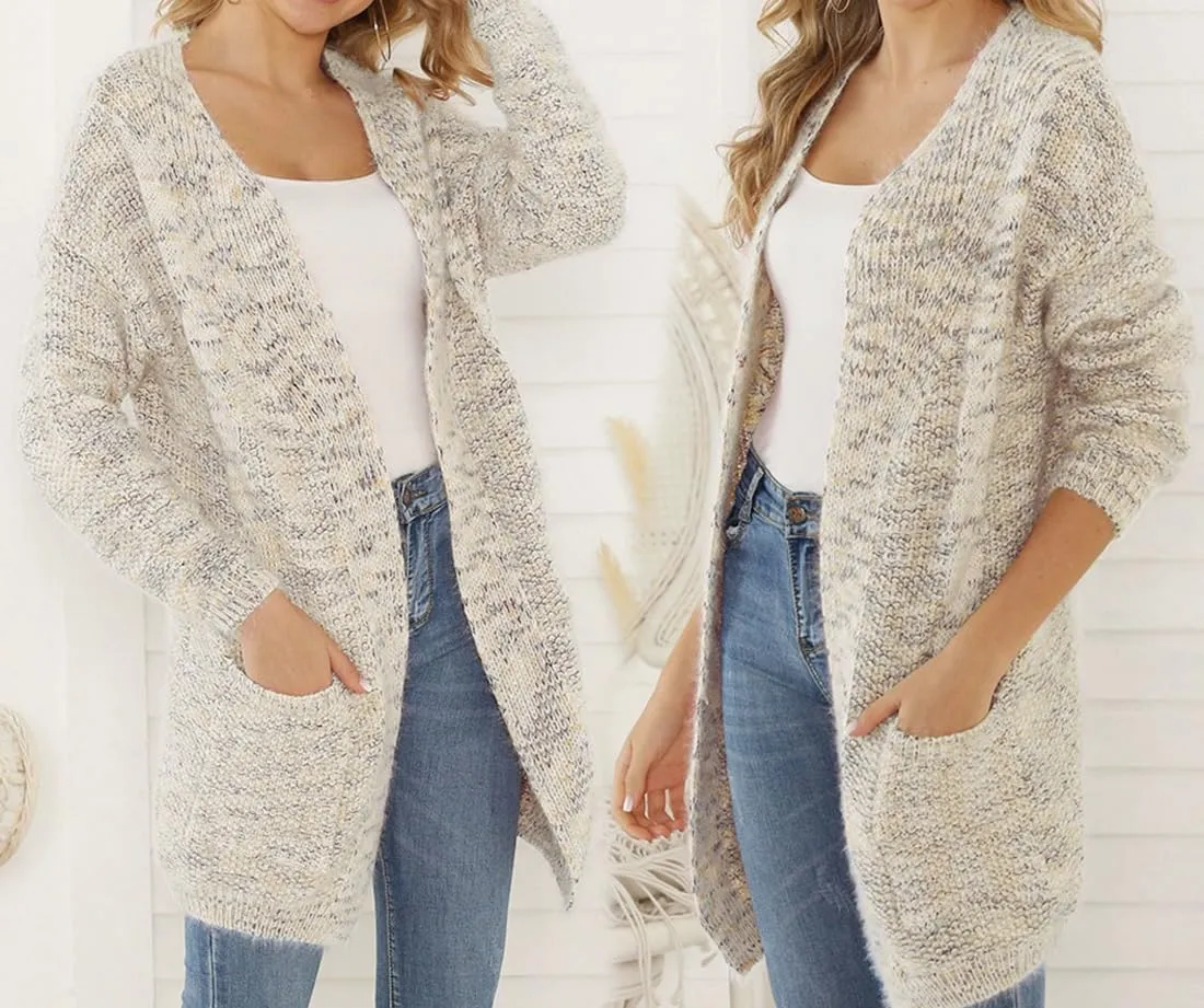 futurino Knit Cardigan Women's Chunky Open Front Outwear Cover Up with Pockets