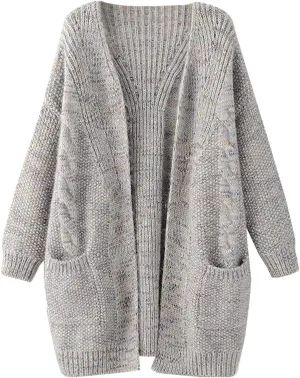 futurino Knit Cardigan Women's Chunky Open Front Outwear Cover Up with Pockets