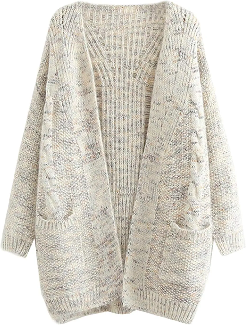 futurino Knit Cardigan Women's Chunky Open Front Outwear Cover Up with Pockets