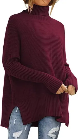 Geleglaer Ribbed Knit Turtleneck Sweater Women Slim Solid Color Pullover Sweaters for Women Casual Fall Winter Women's Tops