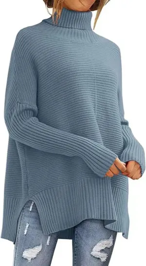 Geleglaer Ribbed Knit Turtleneck Sweater Women Slim Solid Color Pullover Sweaters for Women Casual Fall Winter Women's Tops