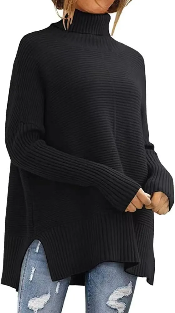 Geleglaer Ribbed Knit Turtleneck Sweater Women Slim Solid Color Pullover Sweaters for Women Casual Fall Winter Women's Tops