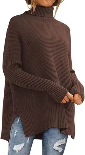 Geleglaer Ribbed Knit Turtleneck Sweater Women Slim Solid Color Pullover Sweaters for Women Casual Fall Winter Women's Tops