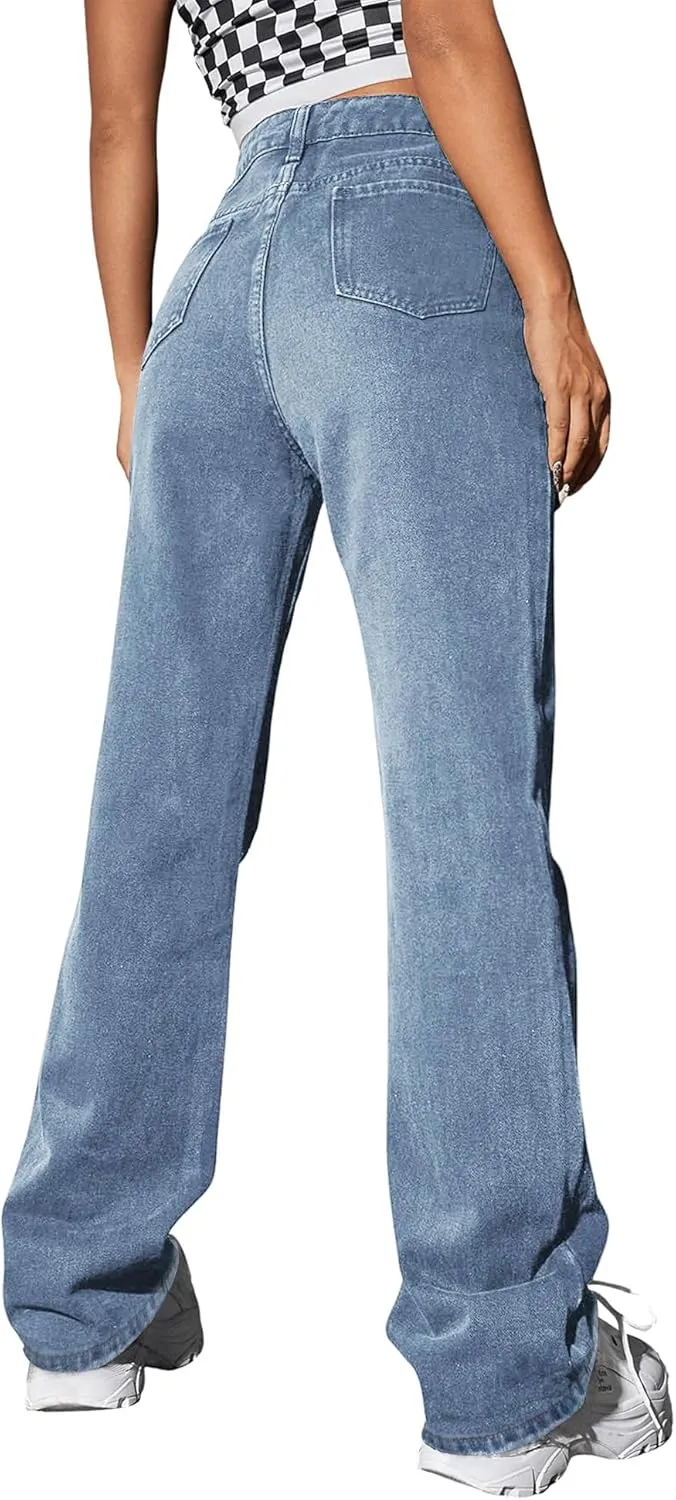 Genleck Women Loose Ripped Boyfriends Jeans High Waist Baggy Denim Pants Distressed Wide Leg Jeans Y2K