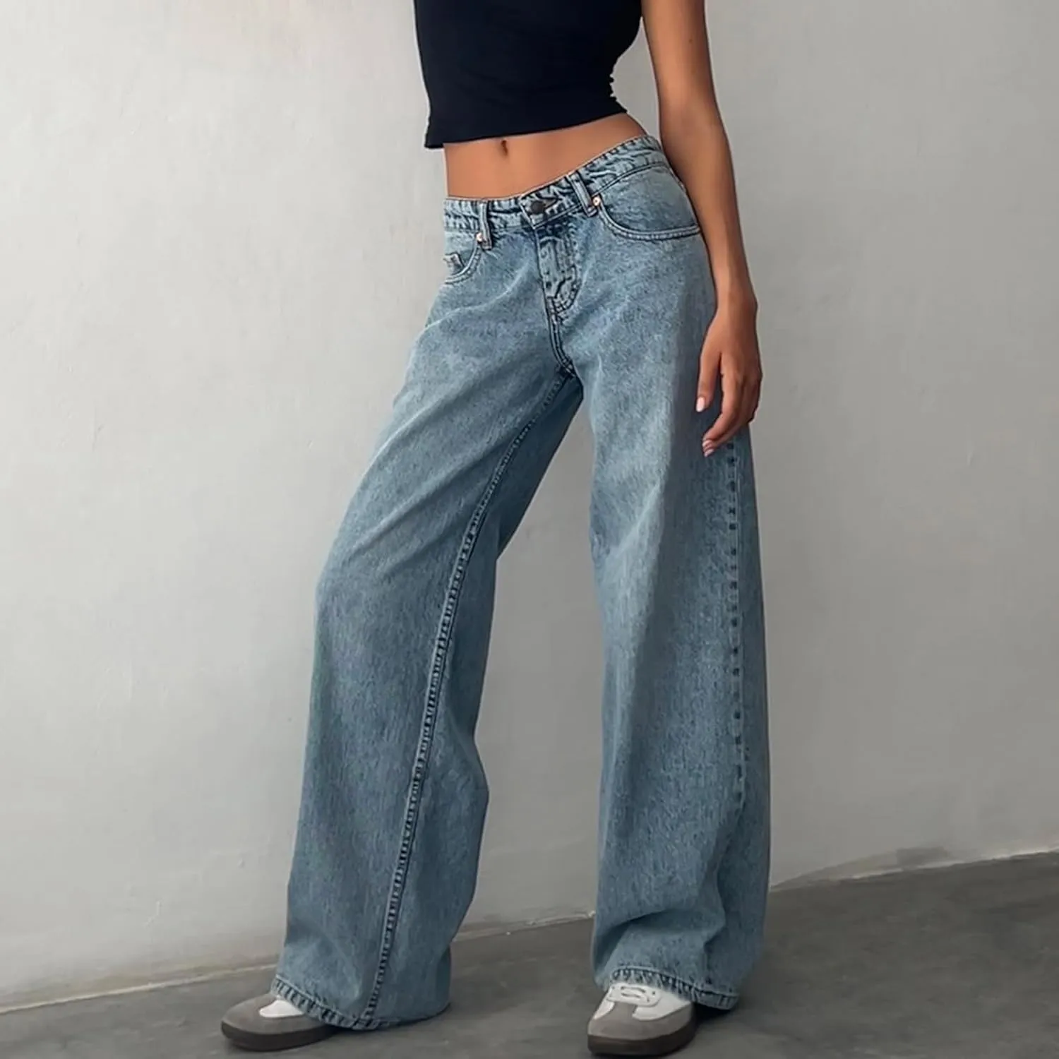Giraropa Low Rise Baggy Jeans for Women Trendy Straight Wide Leg Y2K Boyfriend Jeans Denim Pants with Pocket Streetwear