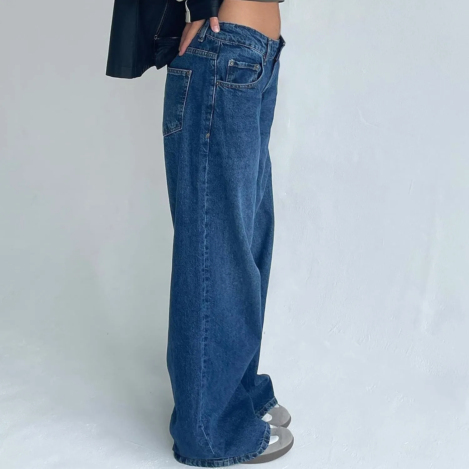 Giraropa Low Rise Baggy Jeans for Women Trendy Straight Wide Leg Y2K Boyfriend Jeans Denim Pants with Pocket Streetwear