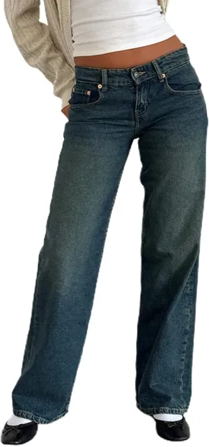 Giraropa Low Rise Baggy Jeans for Women Trendy Straight Wide Leg Y2K Boyfriend Jeans Denim Pants with Pocket Streetwear