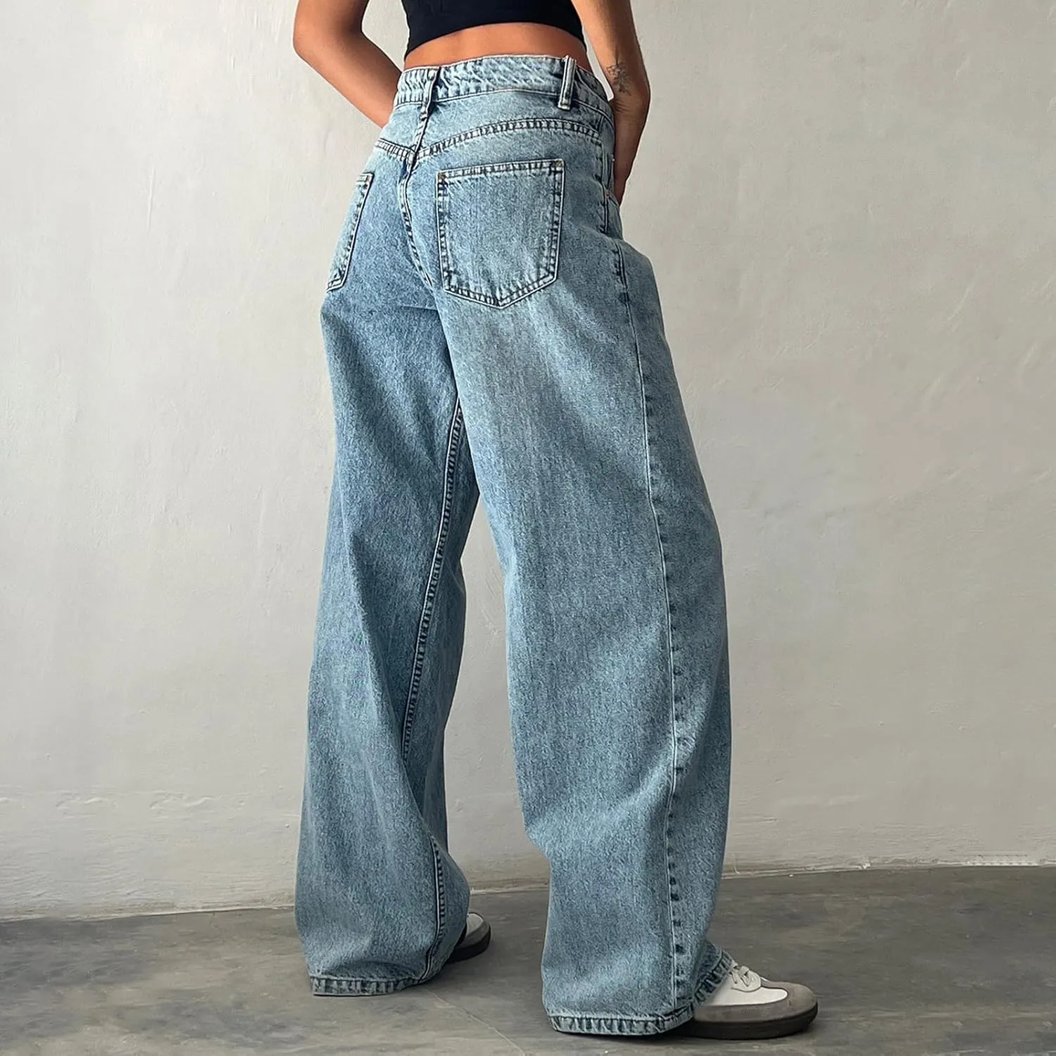 Giraropa Low Rise Baggy Jeans for Women Trendy Straight Wide Leg Y2K Boyfriend Jeans Denim Pants with Pocket Streetwear