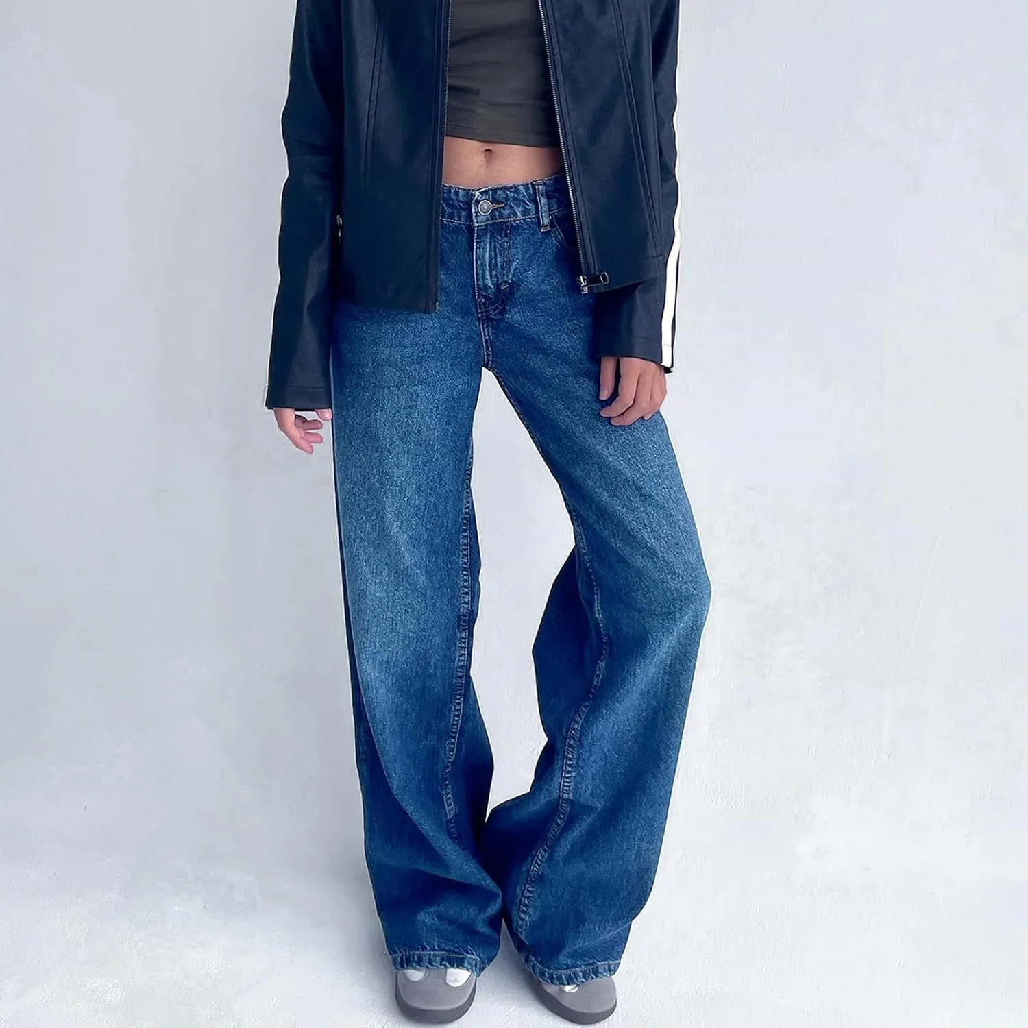 Giraropa Low Rise Baggy Jeans for Women Trendy Straight Wide Leg Y2K Boyfriend Jeans Denim Pants with Pocket Streetwear