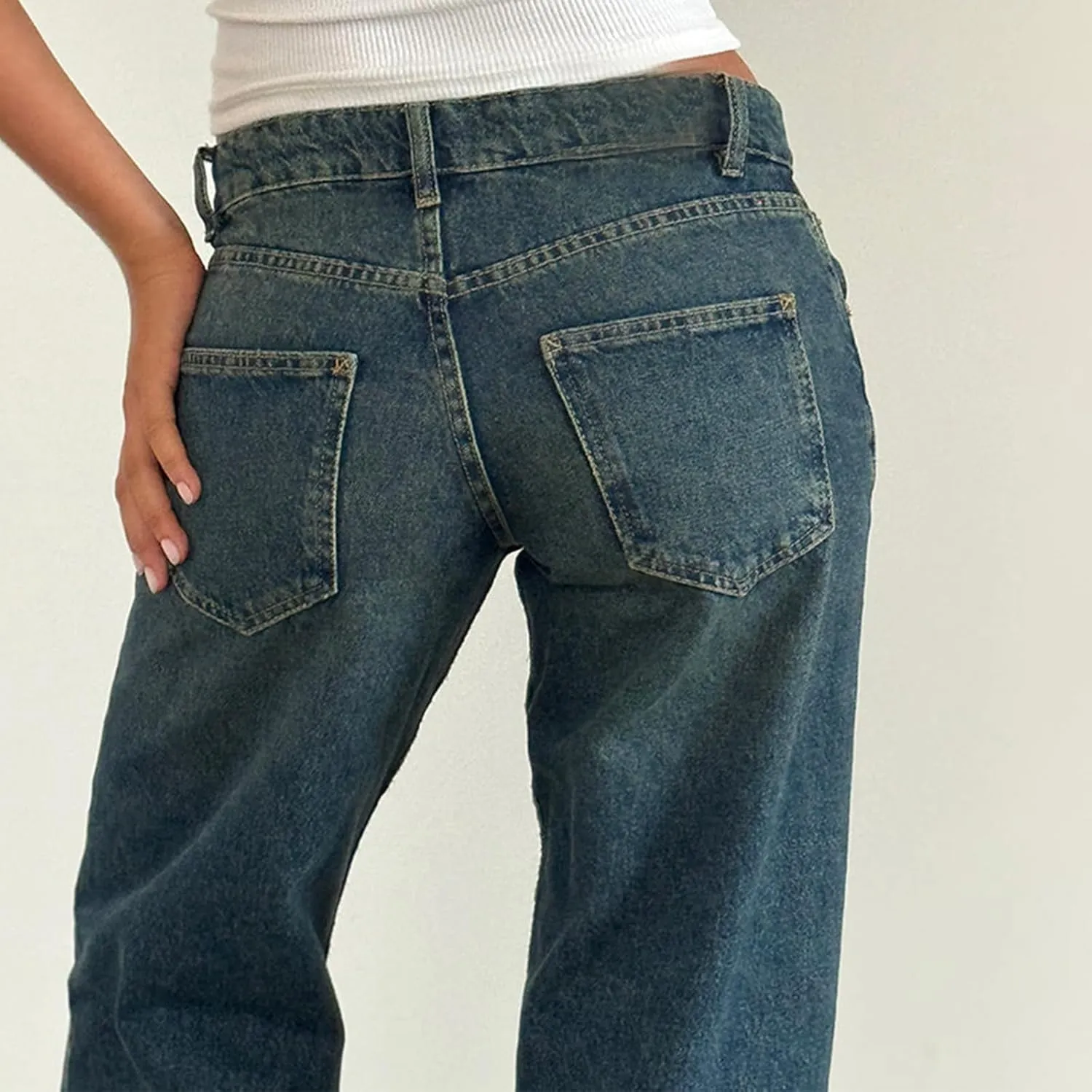Giraropa Low Rise Baggy Jeans for Women Trendy Straight Wide Leg Y2K Boyfriend Jeans Denim Pants with Pocket Streetwear