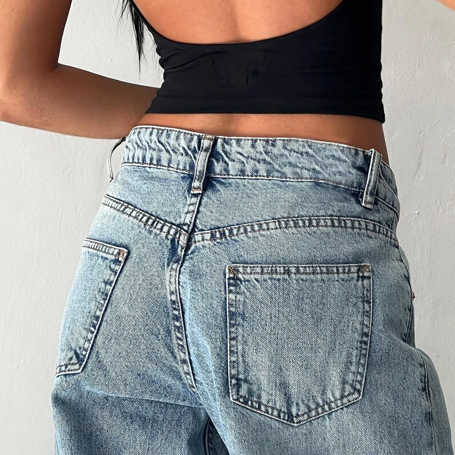 Giraropa Low Rise Baggy Jeans for Women Trendy Straight Wide Leg Y2K Boyfriend Jeans Denim Pants with Pocket Streetwear