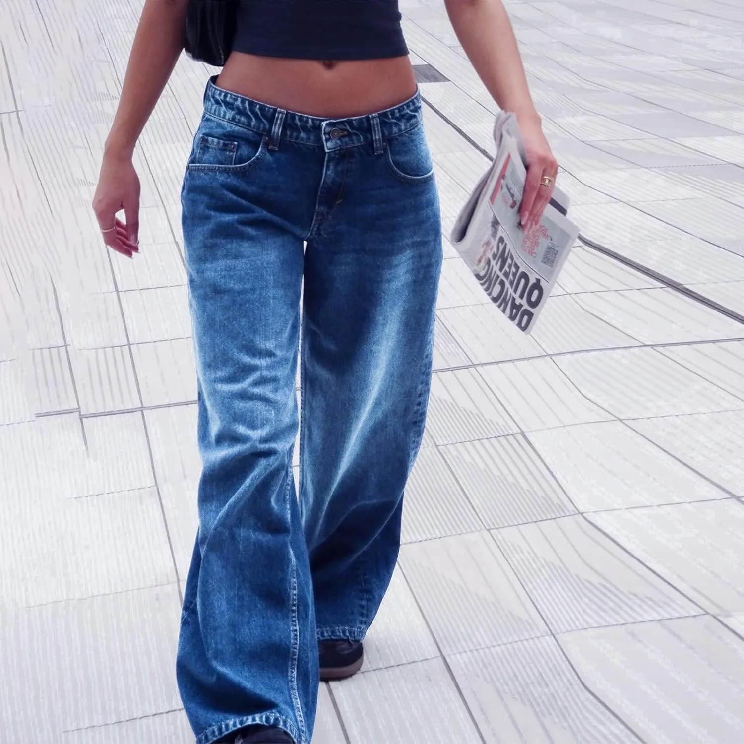 Giraropa Low Rise Baggy Jeans for Women Trendy Straight Wide Leg Y2K Boyfriend Jeans Denim Pants with Pocket Streetwear