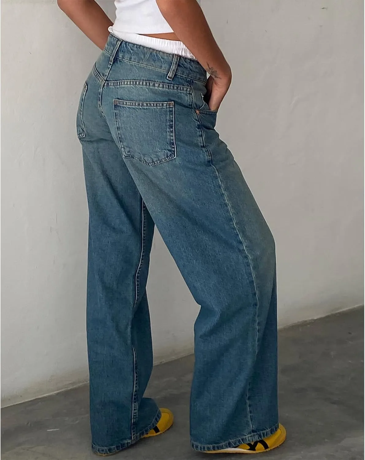 Giraropa Low Rise Baggy Jeans for Women Trendy Straight Wide Leg Y2K Boyfriend Jeans Denim Pants with Pocket Streetwear