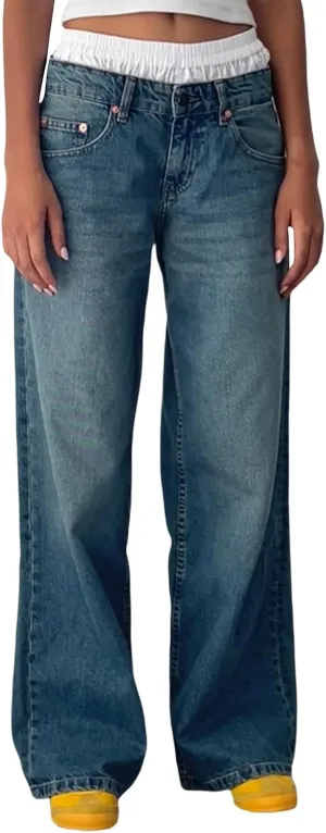 Giraropa Low Rise Baggy Jeans for Women Trendy Straight Wide Leg Y2K Boyfriend Jeans Denim Pants with Pocket Streetwear