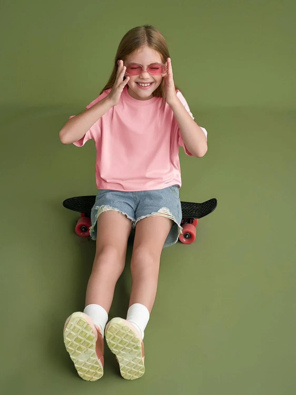 Girls Athletic Oversized Crop Tops Kids Drop Shoulder Short Sleeve T Shirts Workout Tees 5-14 Years